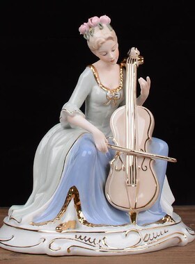 欧式陶瓷大提琴工艺品摆设现代家居客厅卧室装饰品酒柜电视柜摆件