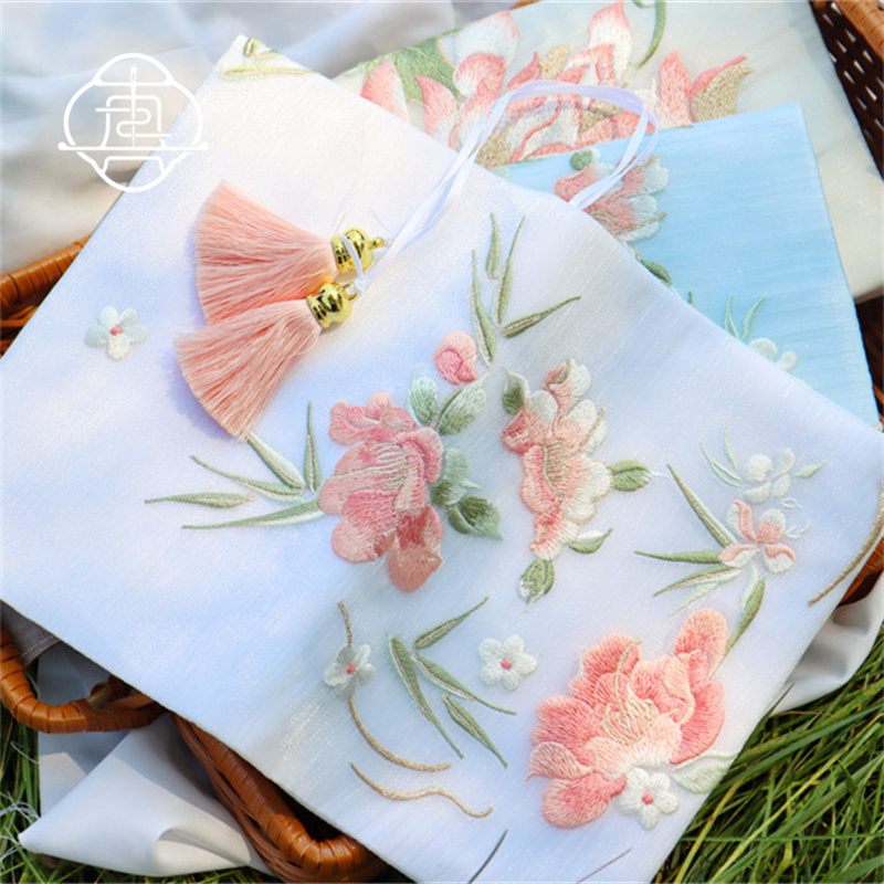 真我 芍药荷花 中式刺绣手工布书衣套装A5A6手账本记事本封套文创 - 图3