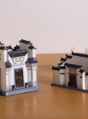 中式复古国潮徽派建筑笔筒名片夹模型创意礼品生日办公室桌面摆件