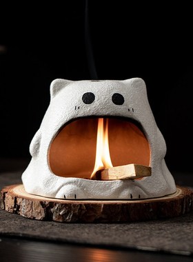 小幽灵香薰壁炉 家居氛围陶瓷香薰炉圣木雪松鼠尾草燃烧氛围摆件
