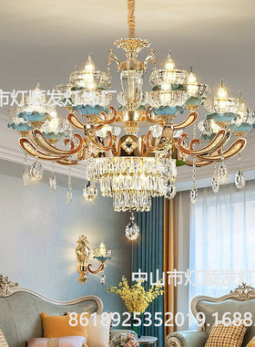 欧式轻奢别墅复式楼客厅水晶大吊灯法式楼中楼跃层酒店工程大灯具
