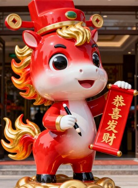 小区大厅商场美陈新年马雕塑摆件2026春节元旦卡通生肖马贺岁模型
