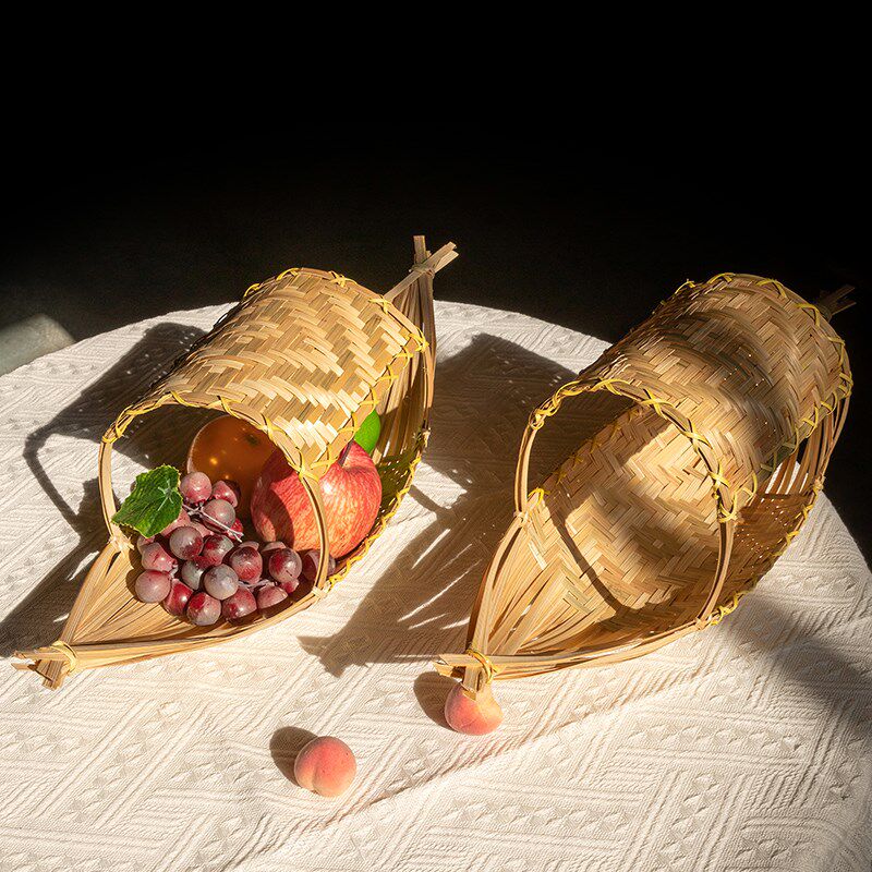 酒店菜篮手工竹编船形提篮船型特色菜盘工艺果盘时尚果篮竹制品,淘宝优惠券,粉丝福利购,淘宝优惠卷