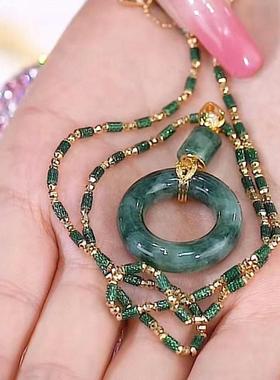 益览严选平安扣项炼富贵新中式女士碧石吊坠轻奢高级感绿色锁骨炼