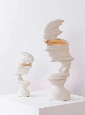 现代简约黑白蓝抽象人物雕塑摆件样板间售楼部酒店玄关电视柜装饰