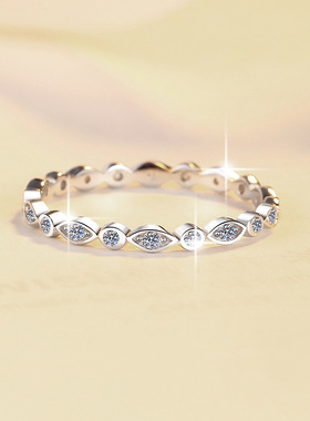 极简银质镶钻戒指女士小众设计师款圆形几何开口戒指环