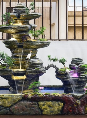 假山流水喷泉酒店室内客厅阳台花园庭院鱼池别墅造景景观摆件家居