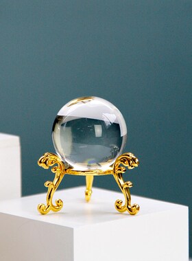 简约水晶球小摆件桌面透明中东阿拉伯装饰工艺品金色高脚架