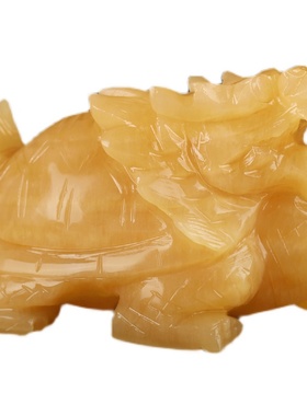 天然原石雕刻一体米黄玉龙龟客厅家居饰品玉雕玉器龙头龟玄关摆件