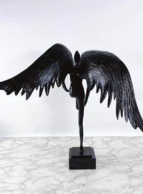 新中式物2431意现代创黑色金属翅人雕塑摆件样板间软膀装饰品