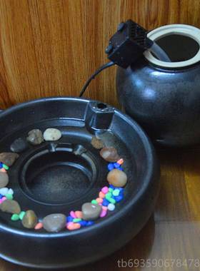 正品欧式陶瓷喷泉流水意加湿器蓝色面摆件家客居厅桌创水景工艺品