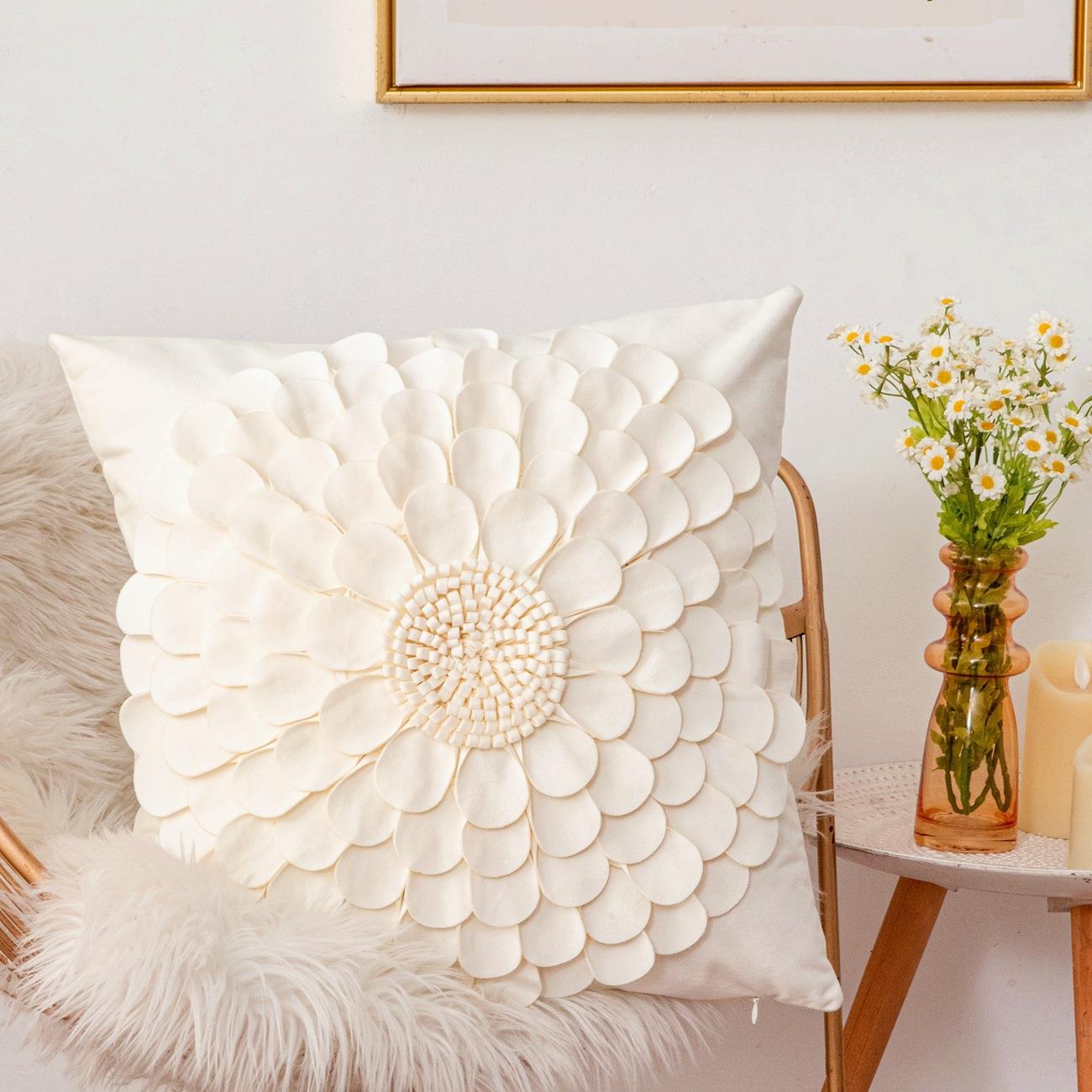 厚料小花瓣太阳花朵沙发抱枕套靠枕腰枕立体手工花手工花艺家居 - 图0