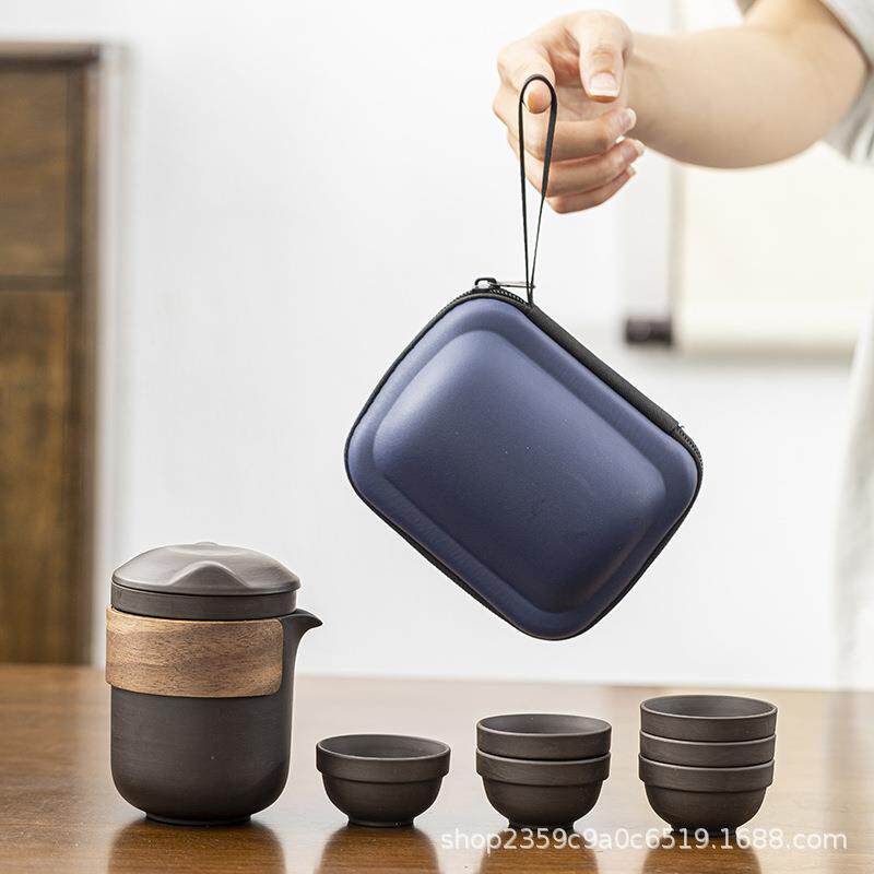Tea set gift portable travel tea set purple sand glass quick fair cup one pot six cups tea separated complete set