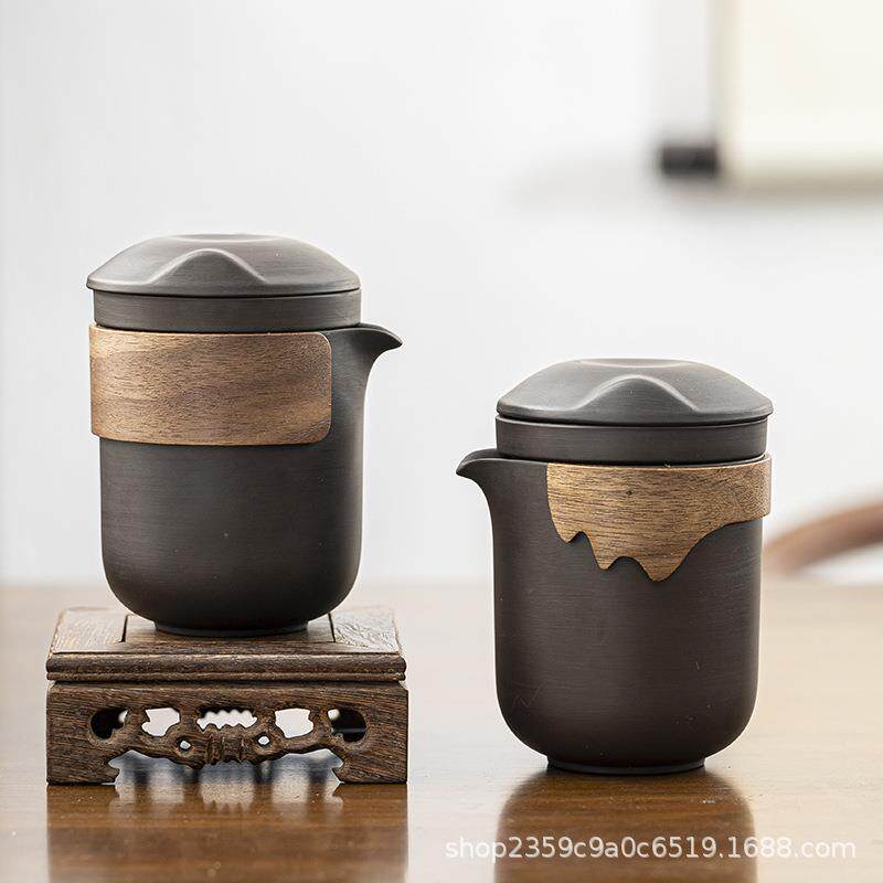 Tea set gift portable travel tea set purple sand glass quick fair cup one pot six cups tea separated complete set