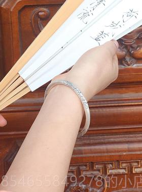 正品芍药银手镯夏纯女轻银999年新款古法实心闭口刻字送镯子女友