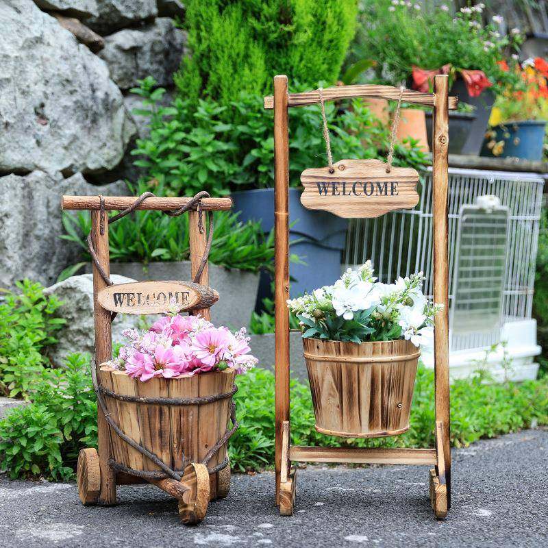 实木花架户外庭院摆件创意幼儿园植物角民宿阳台花桶场景布置摆设,淘宝优惠券,粉丝福利购,淘宝优惠卷