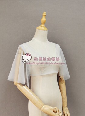 浅灰色深v内搭抹胸婚纱礼服伴娘裙遮肉小沙袖档副乳披肩多色可选