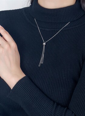 时尚长款卫衣链女三角几何抽拉流苏项链冷淡风简约气质学生锁骨链