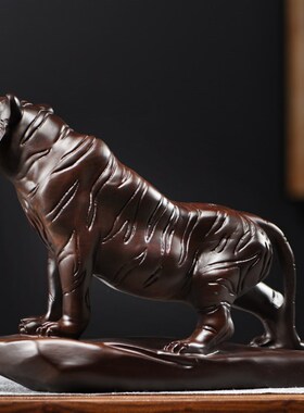 黑檀木雕老虎摆件实木质雕刻十二生肖虎红木家居客厅装饰品工艺品