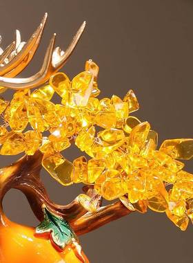 招葫芦发财树摆件353创意轻厅奢入户玄关财客电视柜办公桌面室鹿