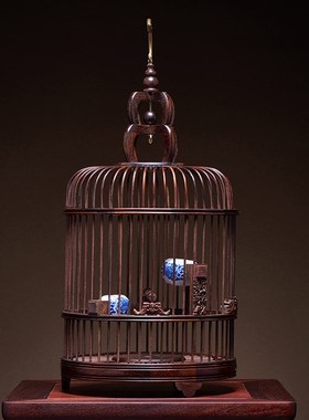 大红酸枝鸟笼装饰摆件中式复古高端木质鹦鹉画眉八哥大号红木笼子