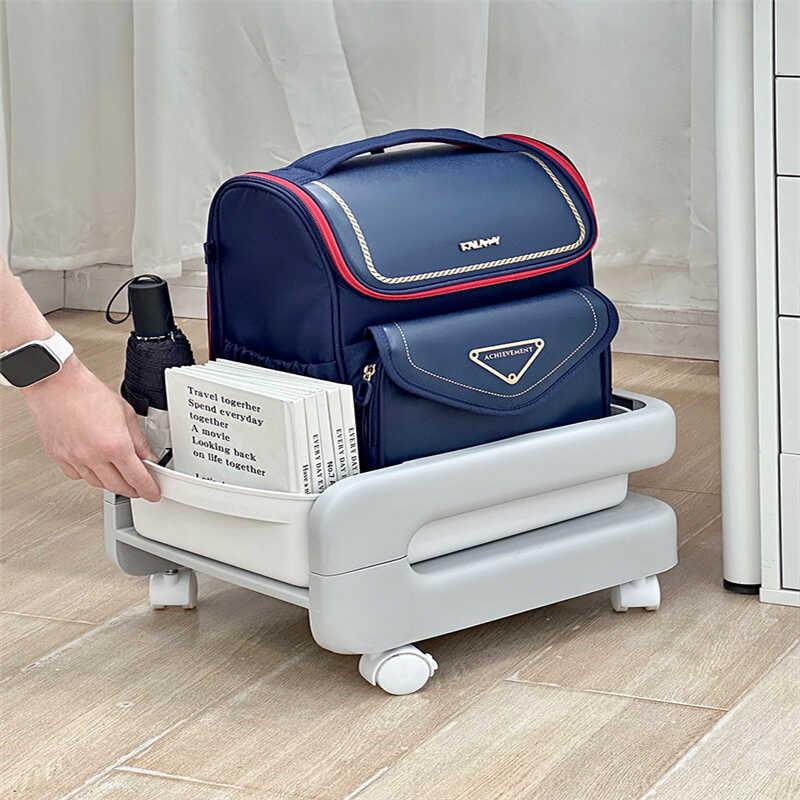 德国书包置物架可移动办公室桌下小推车家用学生书本整理收纳架子 - 图2