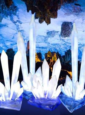 热销玻钢雕塑冰仿真水晶晶体网品红景xyx0718c观装饰发光璃水晶柱