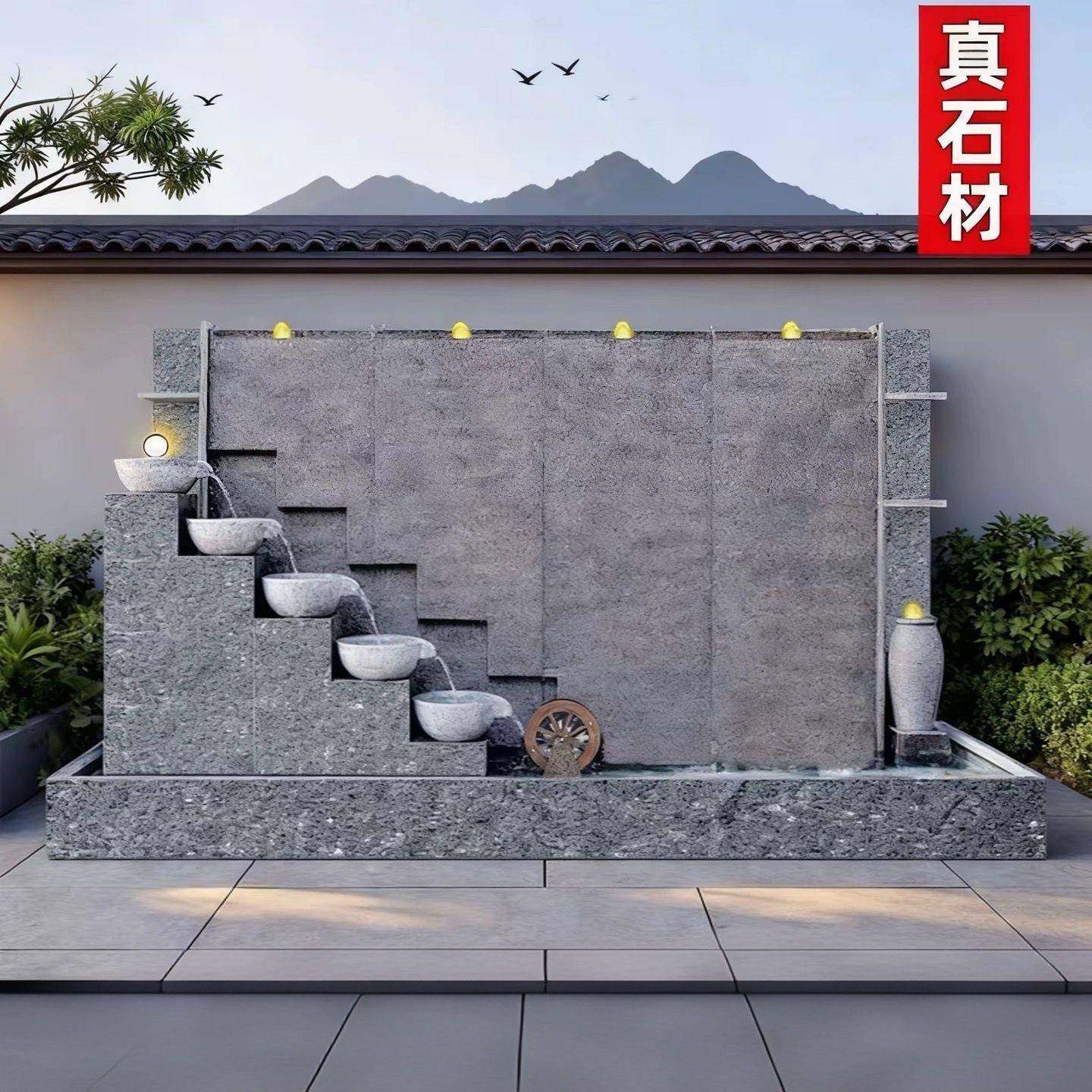 墅石材水幕墙水墙喷水景别景观开流业庭院屏风装饰落地泉XIT摆件,淘宝优惠券,粉丝福利购,淘宝优惠卷