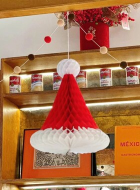 创意圣诞帽蜂窝球装饰品摆件圣诞节派对商场氛围场景布置拍照道具