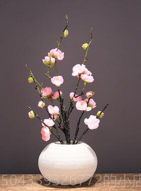 高档新中式白色素烧陶瓷件花套装摆器简约梅花干花客厅腊梅瓶插花