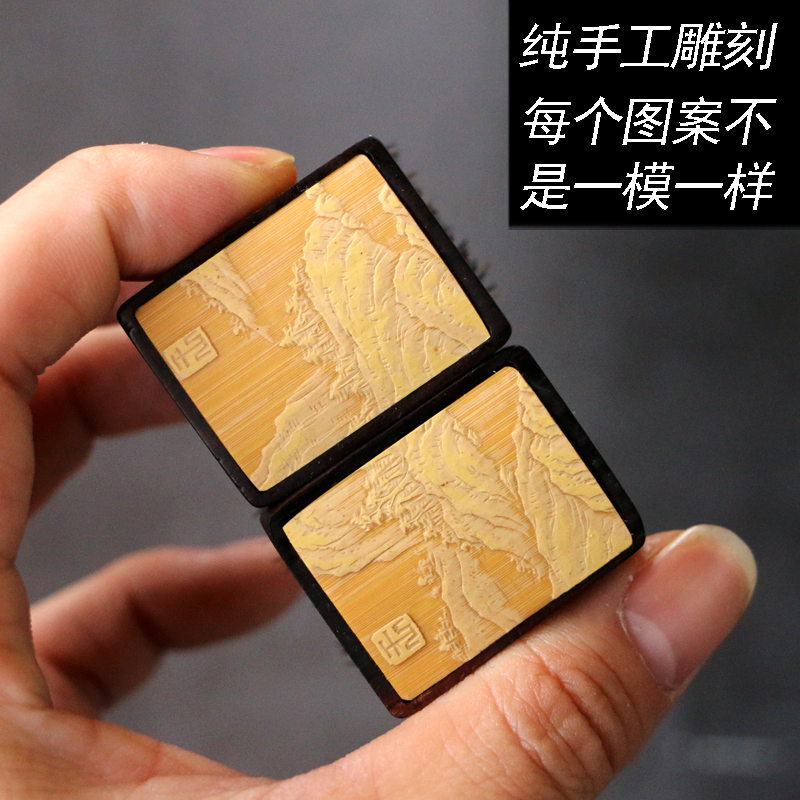精品东阳名家王雷纯手工留青山水老玉竹文玩刷子竹雕核桃毛刷把玩 - 图3