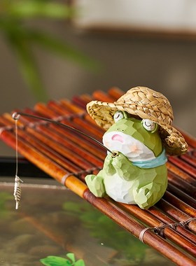 生态古法鱼缸边草缸乌龟缸草帽猫咪钓鱼装饰摆件假山流水鱼池造景