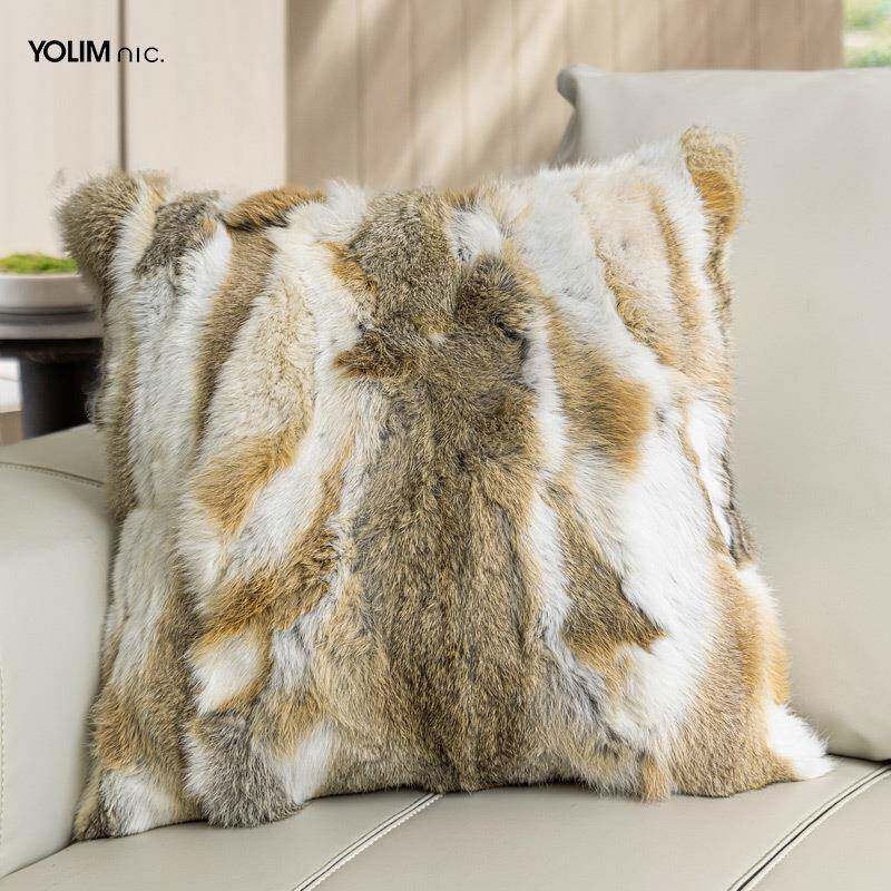 Modern simple blue-gray rabbit-haired pillow sofa living room pillow case bedroom bay window cushion light luxury model room bag