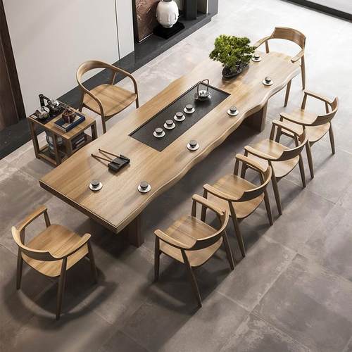 现简约实木茶椅桌新中式功代夫家用客厅茶台办公室喝泡LST茶桌组 - 图0