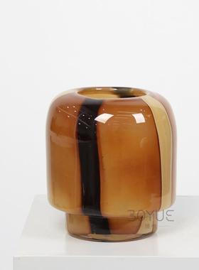 古棕色琉璃筒花瓶宅寂by25直风手工黑色条中纹干花样软板房装轻奢