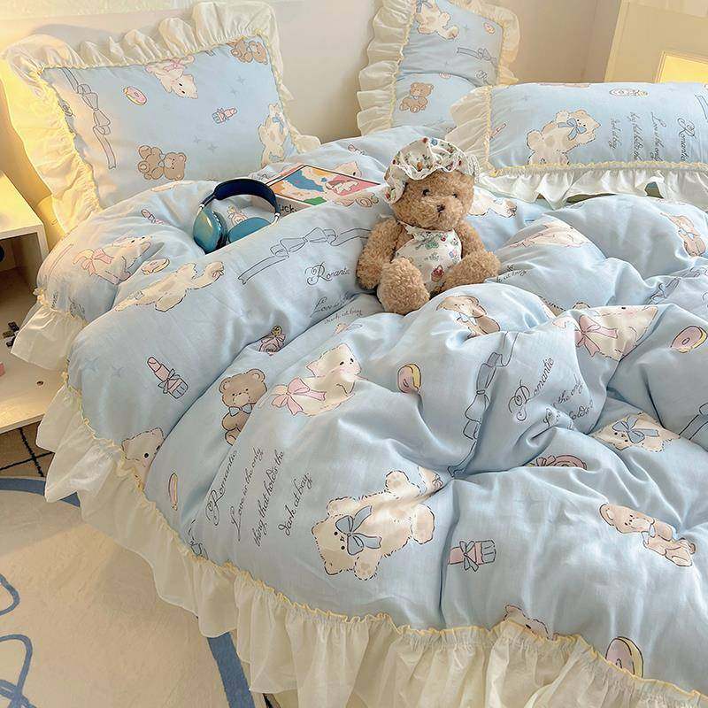 奶油纯件棉床四件套全棉上床品风qc-rl120女生花边被套床单人学生,淘宝优惠券,粉丝福利购,淘宝优惠卷