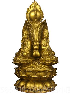 新款铜婆娑三件释迦牟黄尼佛地藏王观音菩摆萨家用客圣厅供奉铜佛