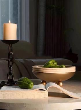 现代轻奢样板房客厅茶几托盘摆件客厅茶几装饰品个性高脚金属果盘