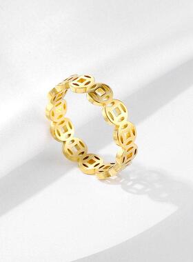 哆发好物钱串子沙金铜钱戒指钱多多素圈指环高级感轻奢男女士手饰