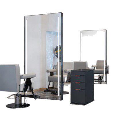 New hair salon Internet celebrity mirror gallery dyeing special surface / barber shop double-sided floor-standing hair cutting and perming mirror with light