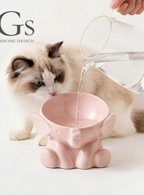 【护脊不易翻】浅口猫粮喝水双碗