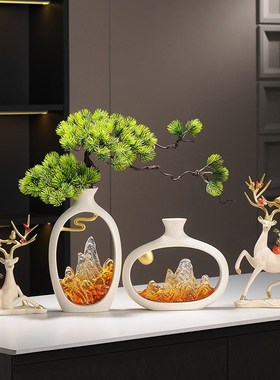 新中式迎客松摆件玄关博古架电视柜酒柜茶室书柜装饰品乔迁礼物