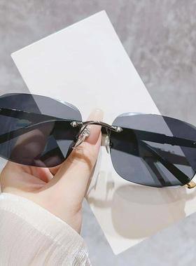 俄罗斯大白鲨太阳镜亿兰优品时尚百搭墨镜无框切边眼镜男士偏光镜