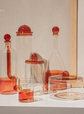 晶淳 简约现代橙色高硼硅实用六件套储物罐花瓶水壶水杯套装摆件