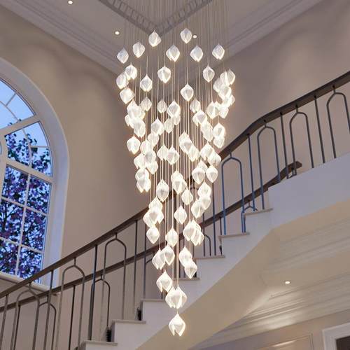 玻璃玉兰花楼梯灯北欧简约酒店吧台灯卧室床头花瓣吊灯多头LED - 图1