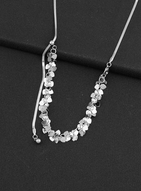 爱心亮片可抽拉项链女2024年新款潮设计感锁骨链网红气质饰品颈链