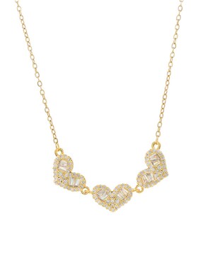 真金电镀微镶锆石气质锁骨链女韩国时尚设计感爱心项链网红风颈链