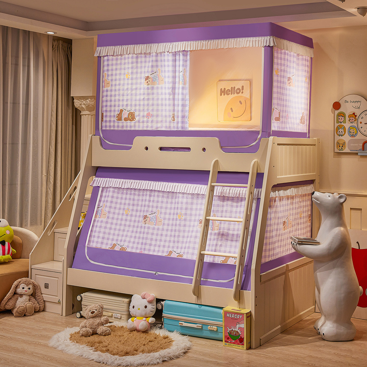 2025新款儿童子母床遮光帘蚊帐家用卧室A类上下铺防摔防掉床纹帐,淘宝优惠券,粉丝福利购,淘宝优惠卷