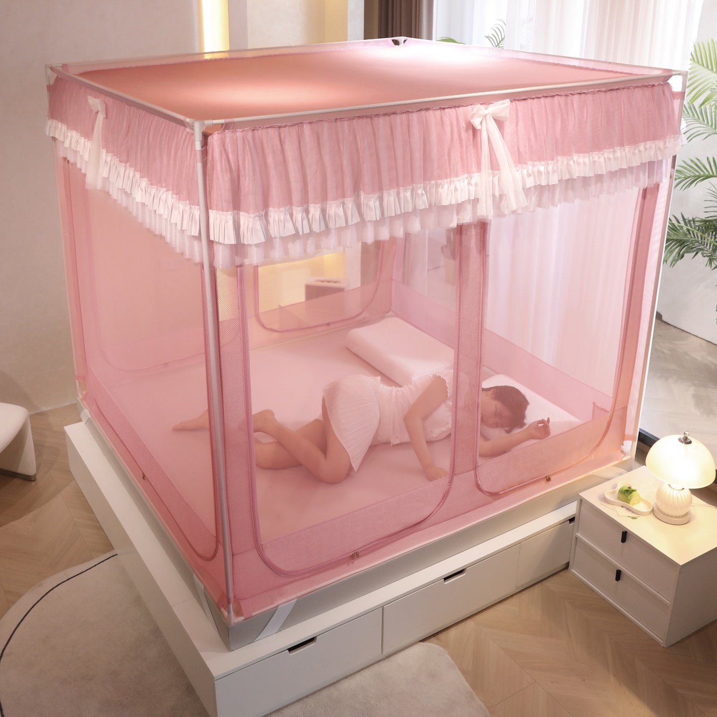 2025新款A类全底防摔五开门坐床式蚊帐家用卧室三开门1.8米床纹帐,淘宝优惠券,粉丝福利购,淘宝优惠卷