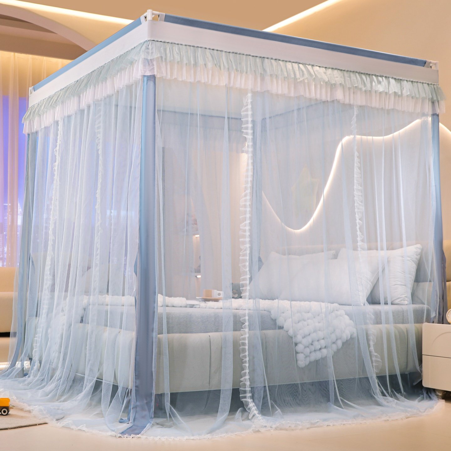 2025新款A类落地三开门宫廷蚊帐家用卧室1.8m2.0米床防蚊防尘纹帐,淘宝优惠券,粉丝福利购,淘宝优惠卷